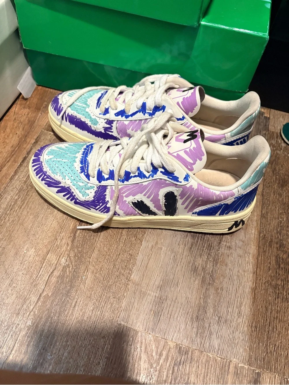 Marni VEJA women’s Sneakers in Purple, Teal & Cream with Black Accents